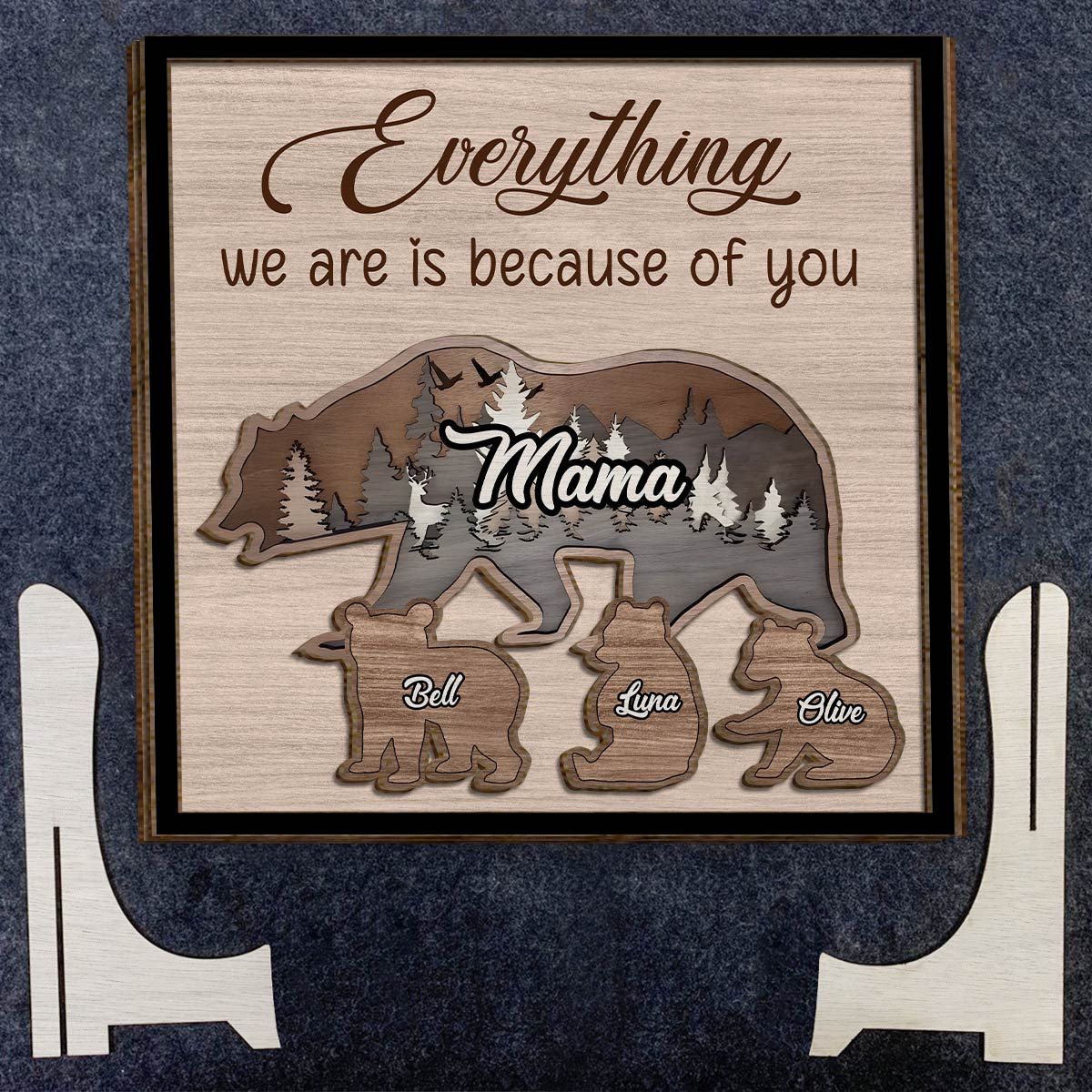 Maman Ours - Panneau/Plaque en bois personnalisé à 2 couches