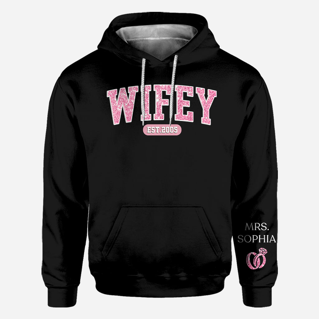 Wifey Est - T-shirt personnalisé mari et femme imprimé sur toute la surface