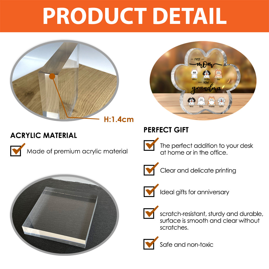 Première maman, maintenant grand-mère, amoureuse des chats et des chiens - Plaque acrylique personnalisée en forme de chien