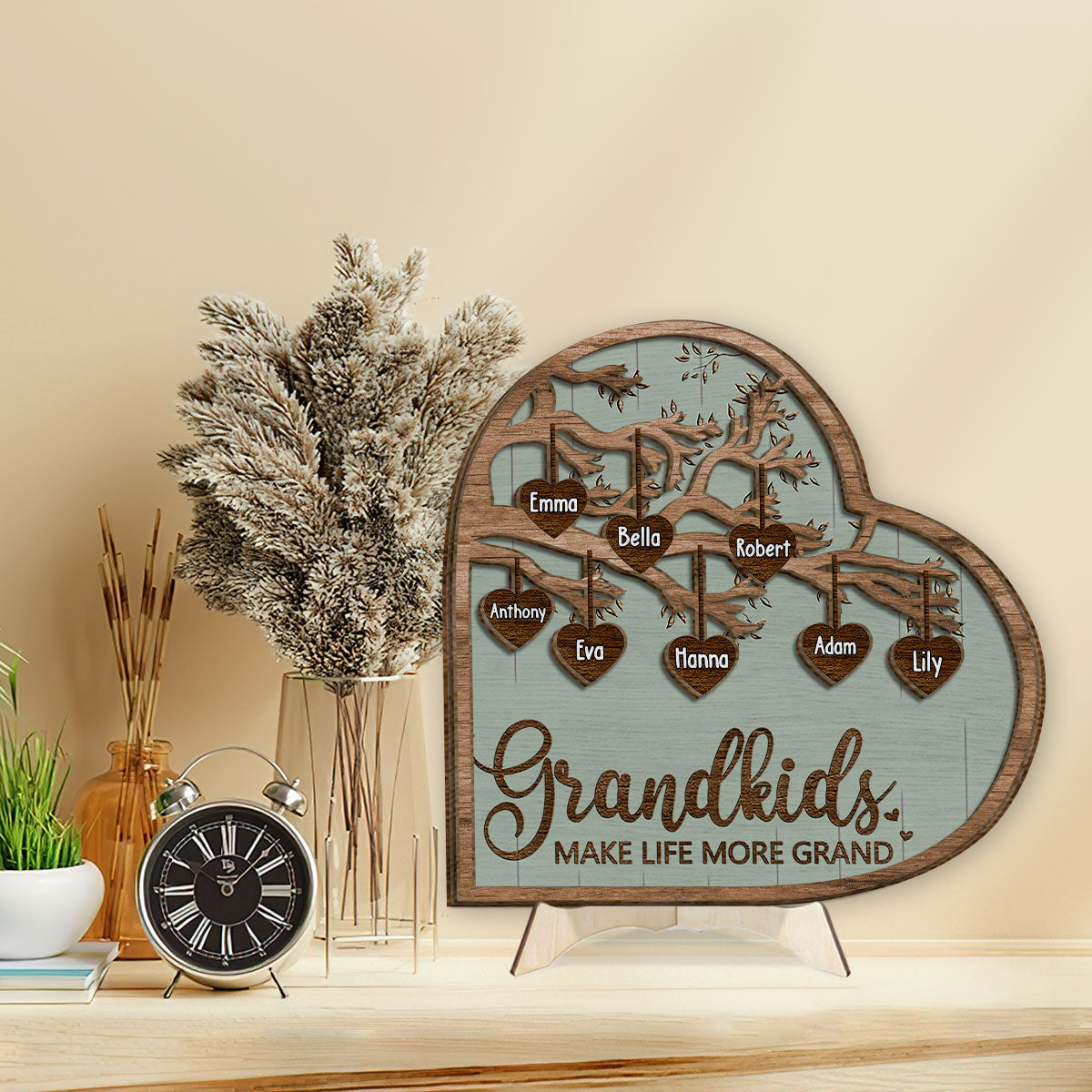 Les petits-enfants rendent la vie plus belle - Plaque en bois personnalisée pour grand-mère (2 couches)