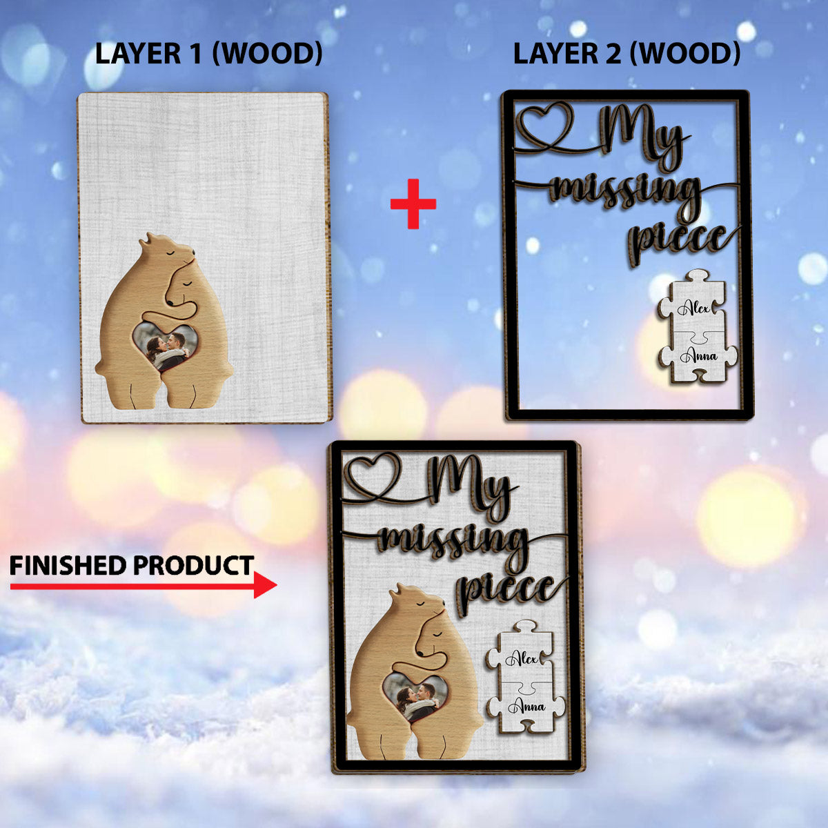 Ma pièce manquante - Panneau/Plaque en bois personnalisé(e) pour couple, 2 couches