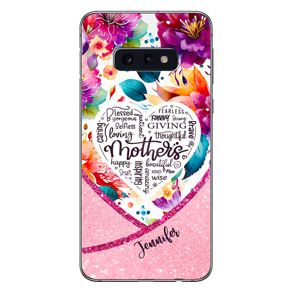 Coque de téléphone transparente personnalisée « Maman est belle » à motif floral vibrant