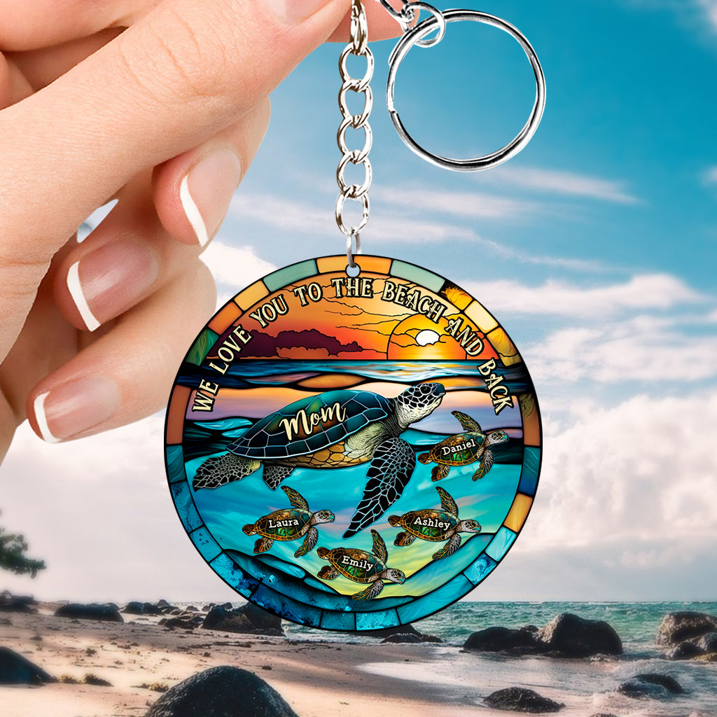 Je t'aime jusqu'à la plage et retour - Porte-clés tortue personnalisé « Mère tortue et ses petits »
