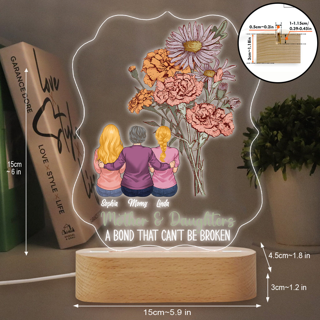 Fleurs de naissance pour la mère et les enfants - Plaque lumineuse personnalisée en forme de mère