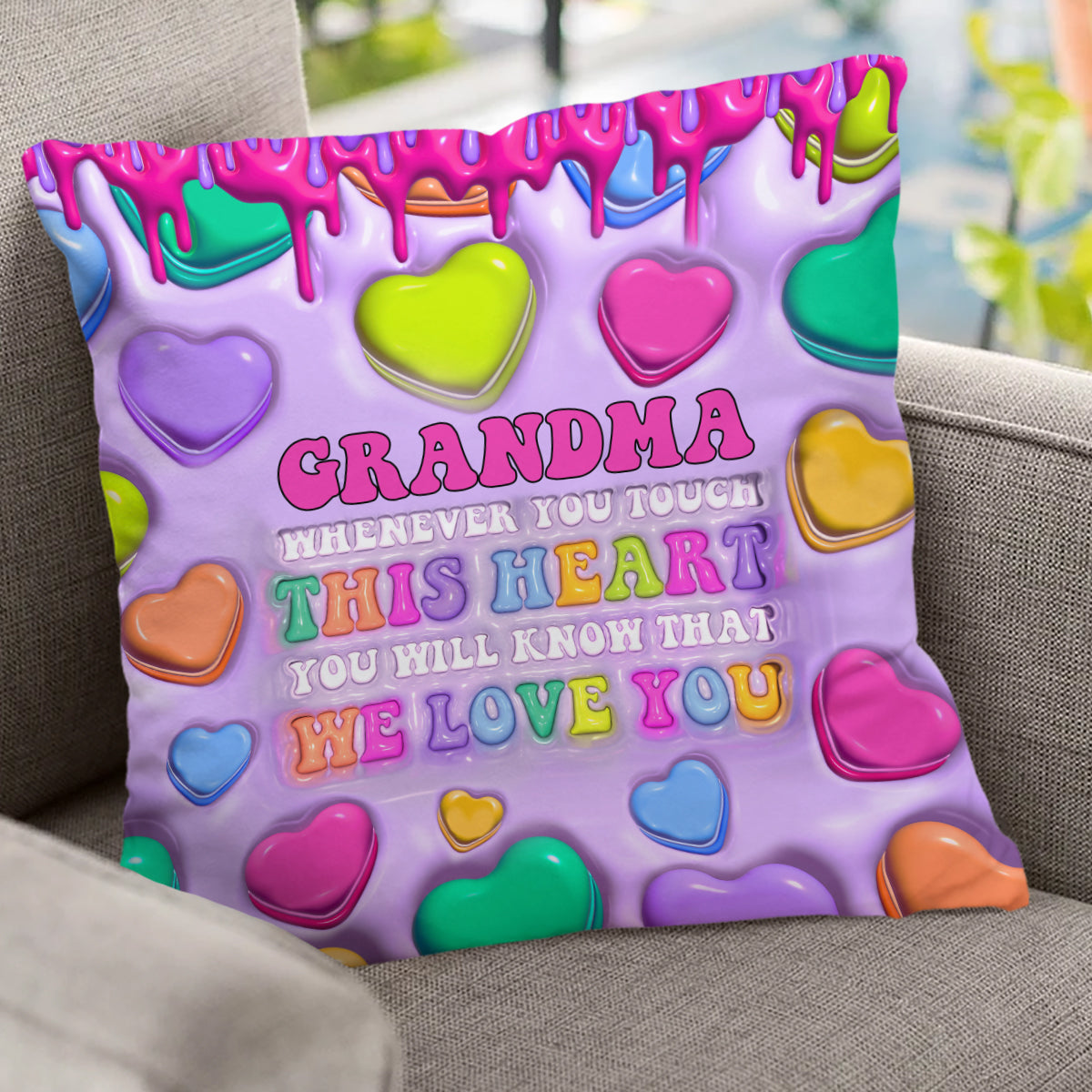 Touche ce cœur, je t'aime mamie, nana, gigi - Coussin décoratif personnalisé pour grand-mère