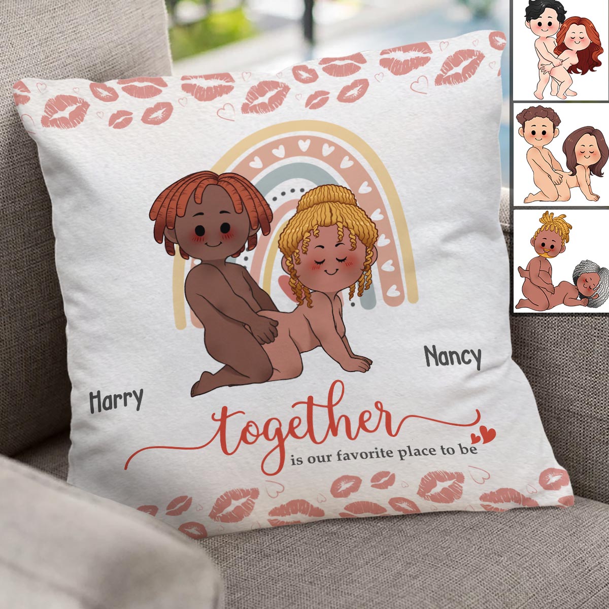 « Ensemble, c’est notre endroit préféré » - Coussin décoratif personnalisé pour couple