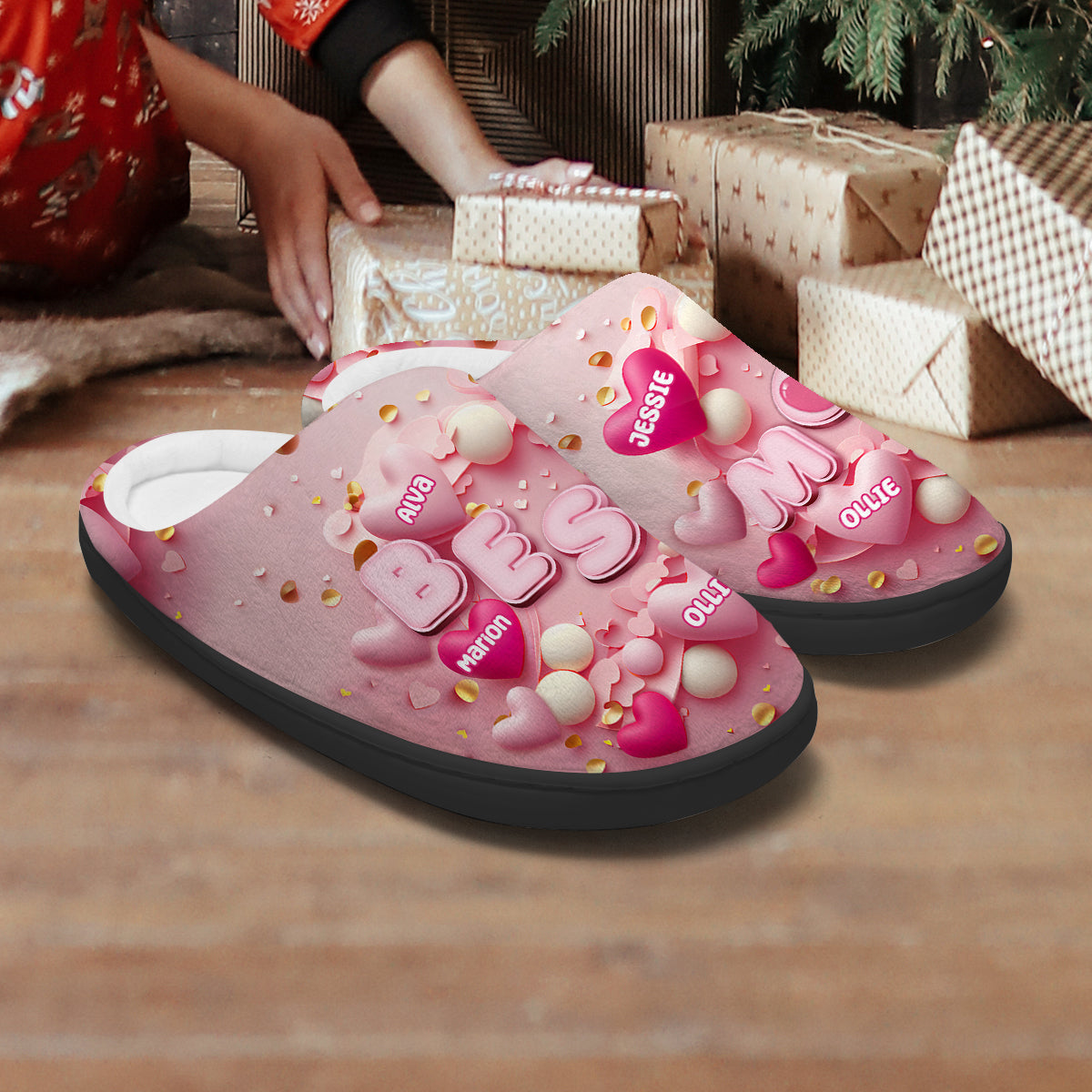 Pantoufles personnalisées « Meilleure maman » en forme de cœur gonflable 3D