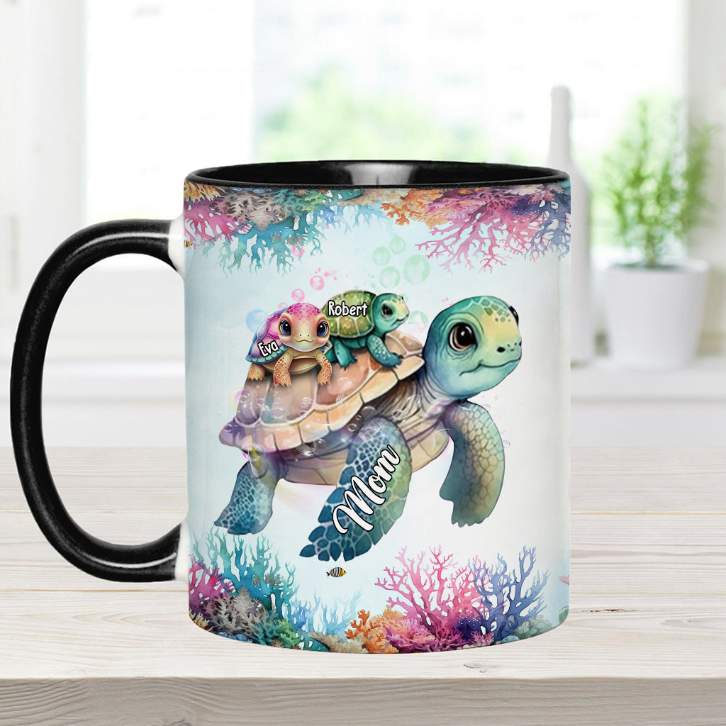Turtle Mom Thanks For Always Having Our Backs - Personalized Turtle Accent Mug