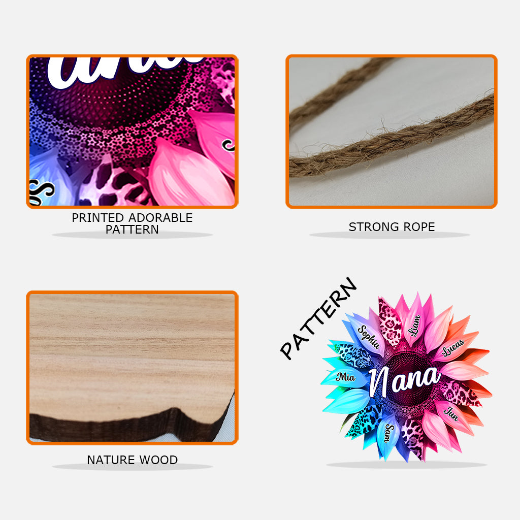 Grand-mère Maman Tournesol - Panneau en bois personnalisé en forme de grand-mère