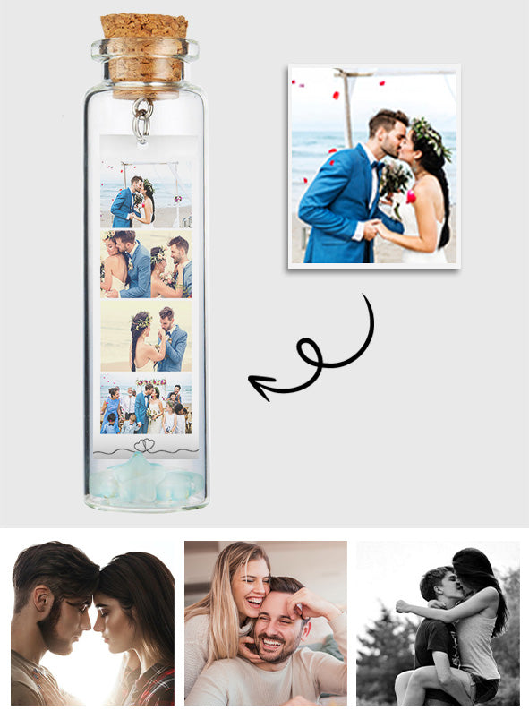 Photo et message personnalisés - Mini-bouteille décorative pour couple