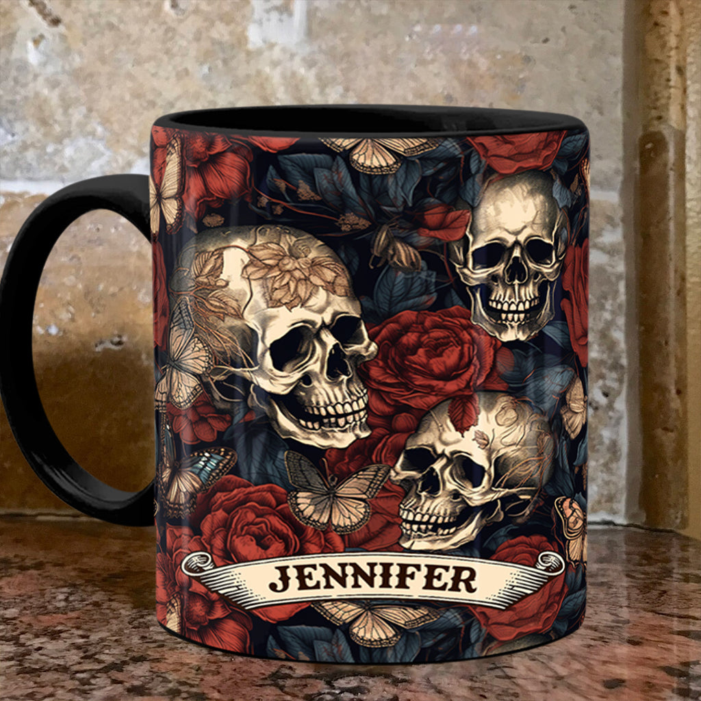 Vintage Rose Skull - Personalized Skull Mug