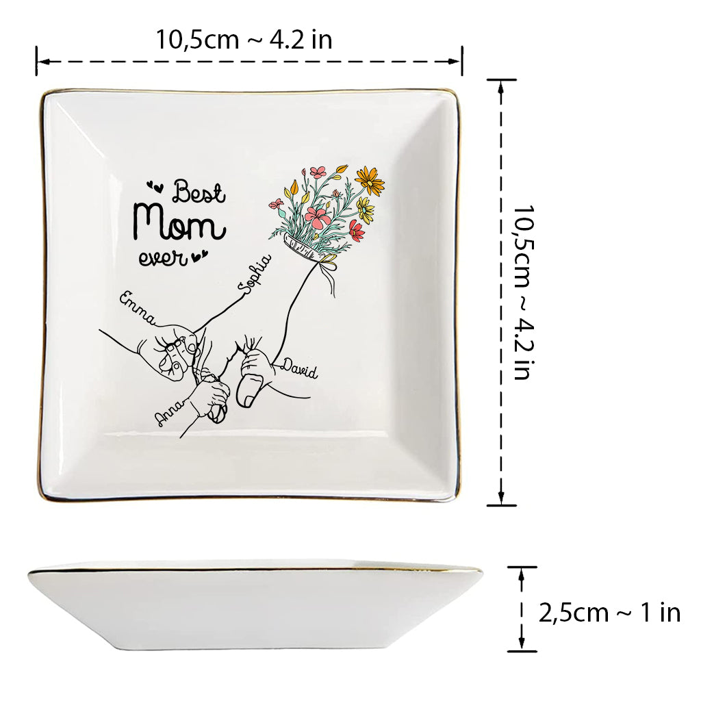 Illustration vectorielle des mains d'une maman et de ses enfants - Porte-bijoux personnalisé pour maman