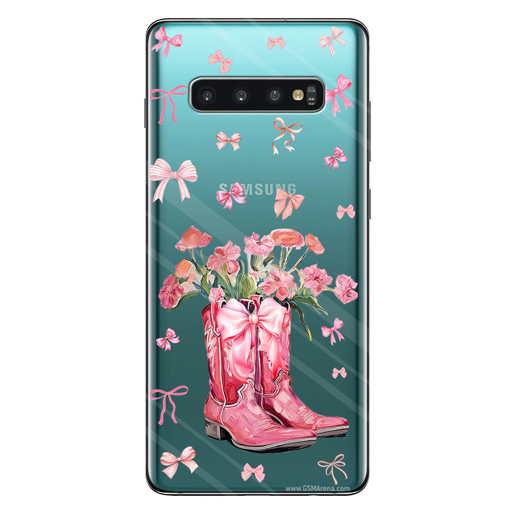 Bottes de cowgirl Coquette - Coque de téléphone transparente personnalisée avec motif cheval