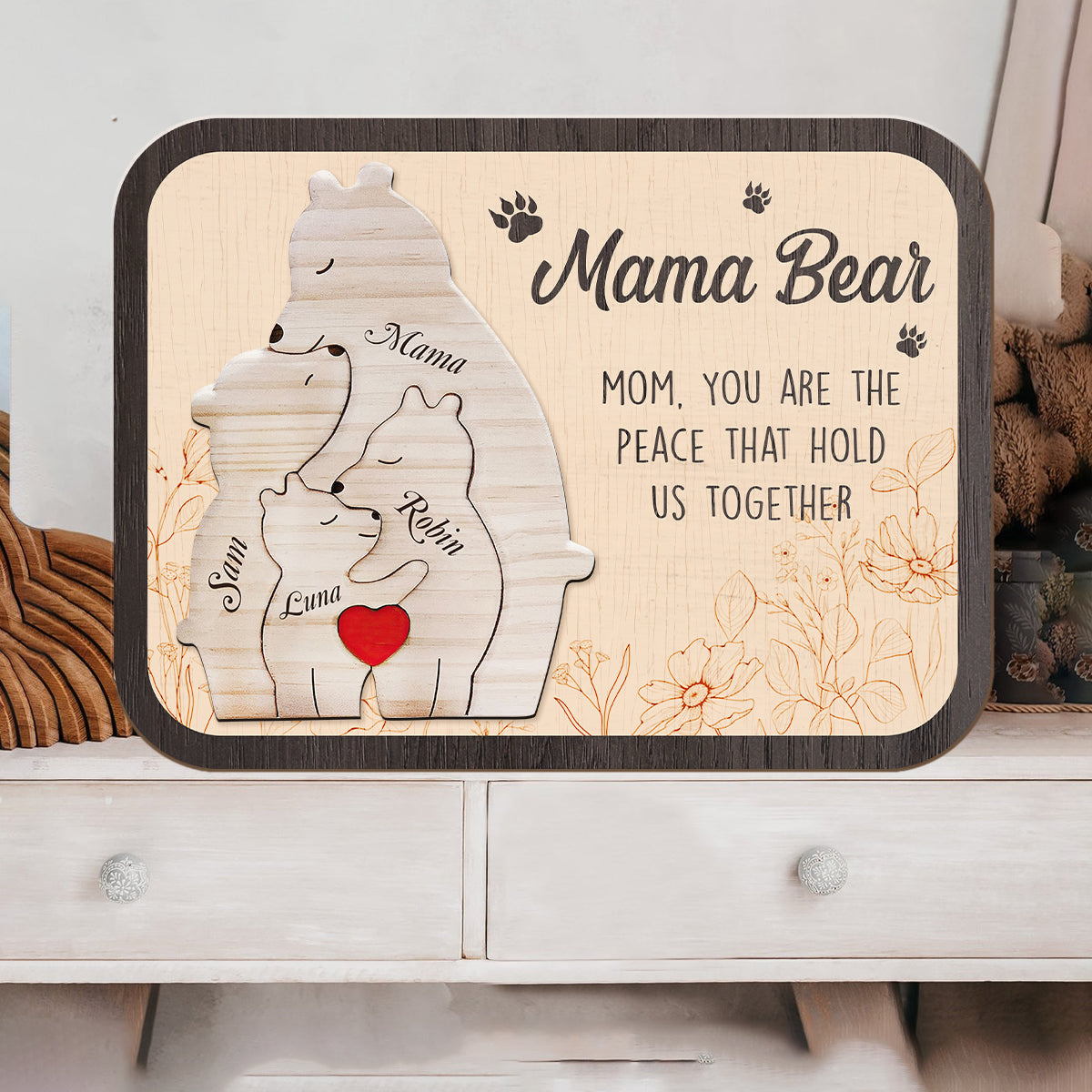 Maman, tu es le pilier de notre famille - Puzzle personnalisé avec le nom de maman
