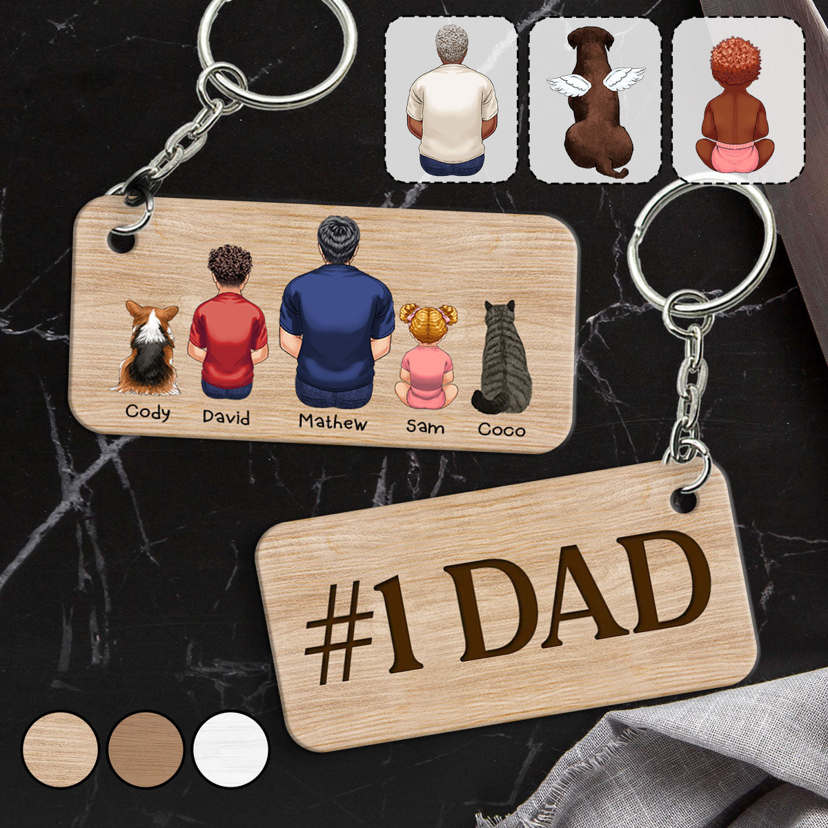 Meilleur papa du monde - Porte-clés personnalisé pour homme, enfants, chien et chat