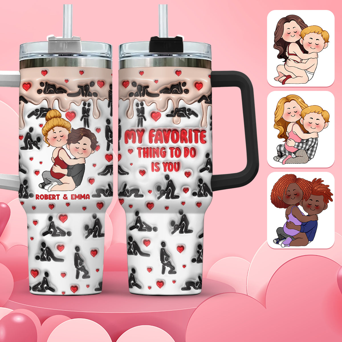 My Favorite Thing To Do Is You - Personalized Couple Tumbler With Handle