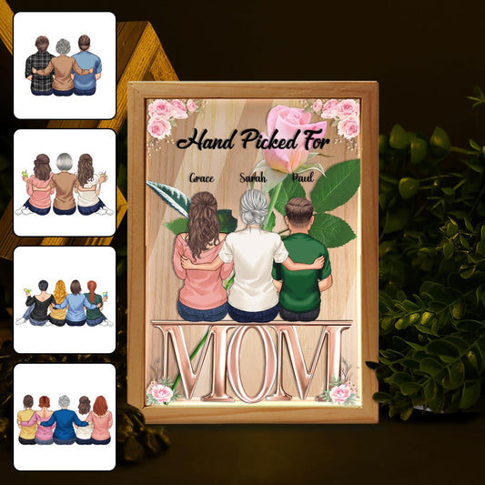 Fleur cueillie à la main pour maman - Cadre photo personnalisé avec boîte lumineuse