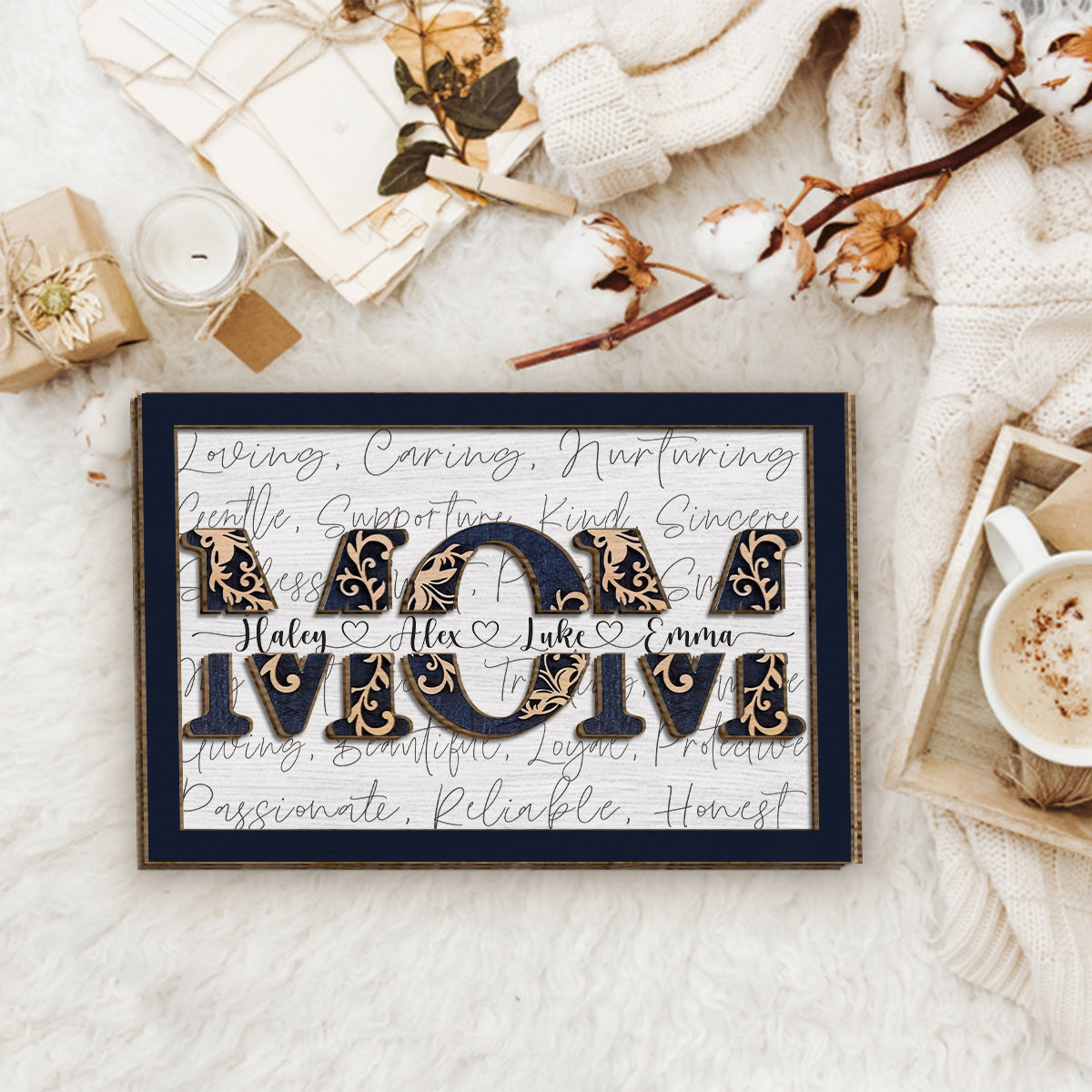 Mom With Kids' Names - Personalized Mother 2 Layered Wood Sign / Wood Plaque