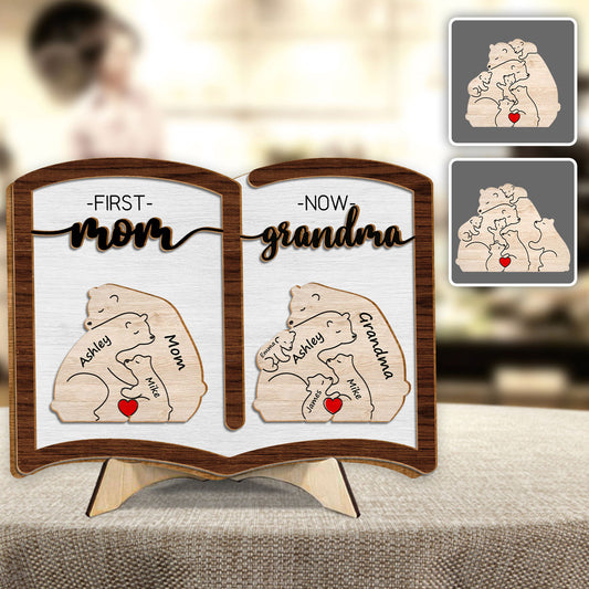 Première maman, maintenant grand-mère ours - Plaque en bois personnalisée à 2 couches « Grand-mère »