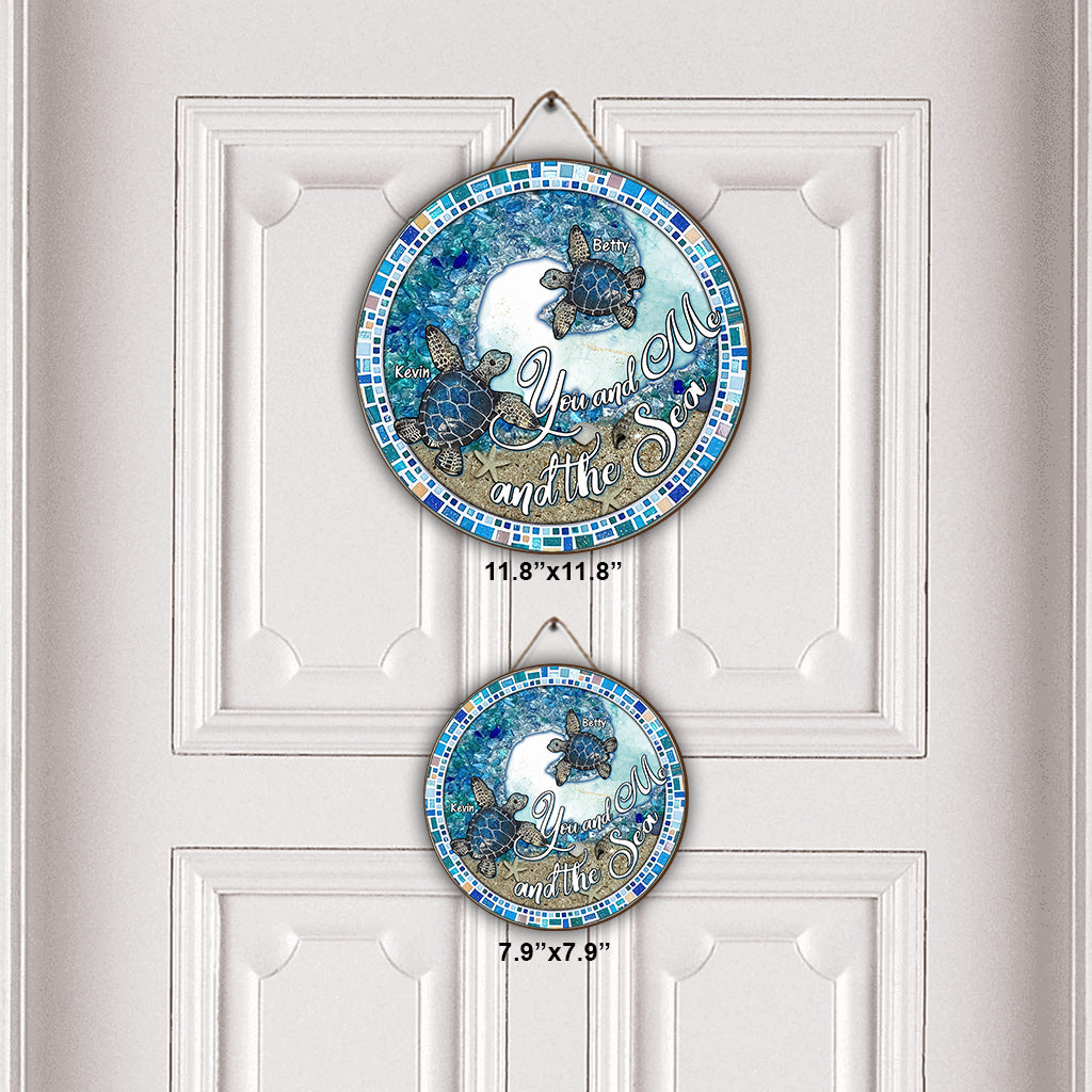 Toi, moi et la plage - Panneau rond en bois personnalisé pour couples