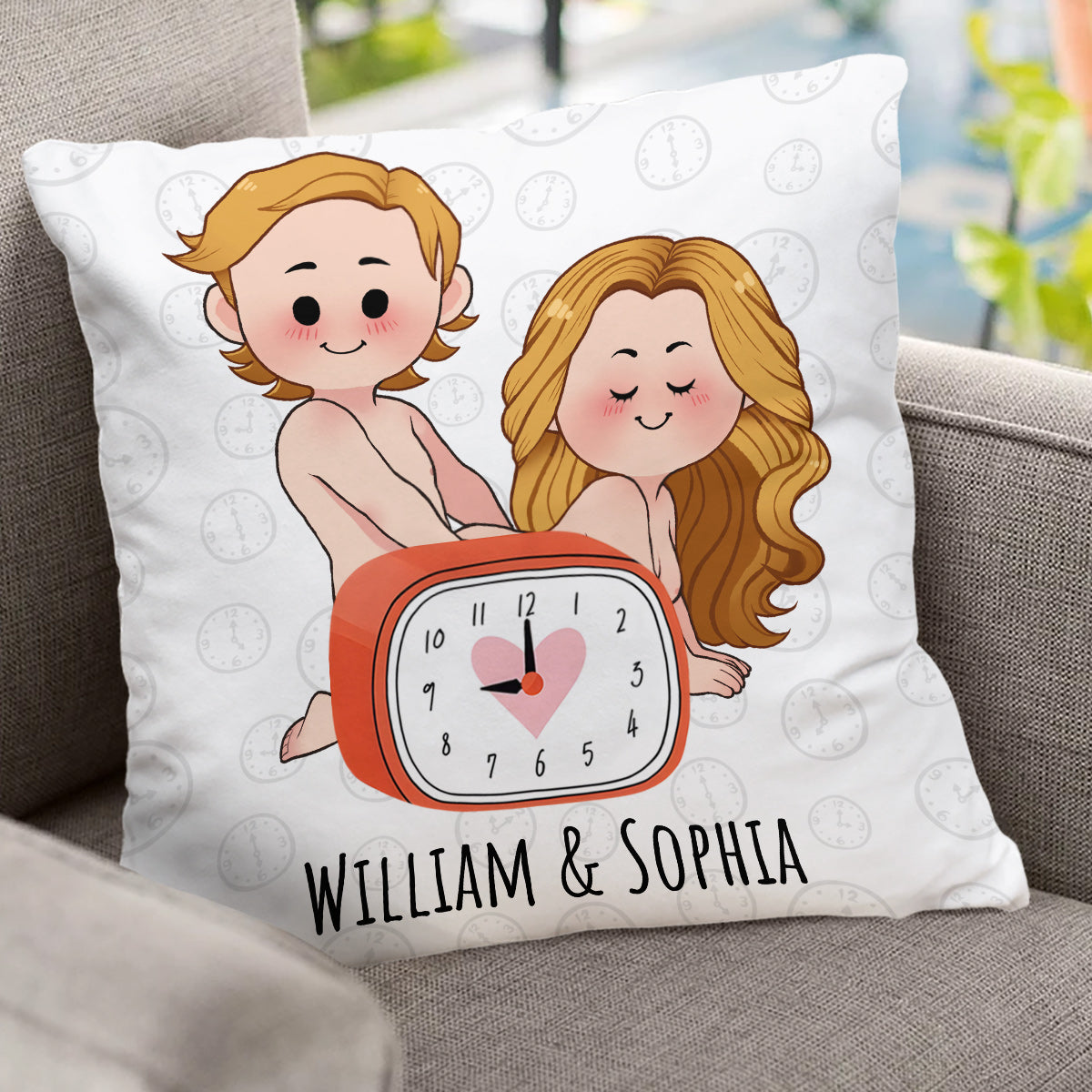 Horloge « Je resterais éveillé après 21h pour toi » - Coussin décoratif personnalisé pour couple