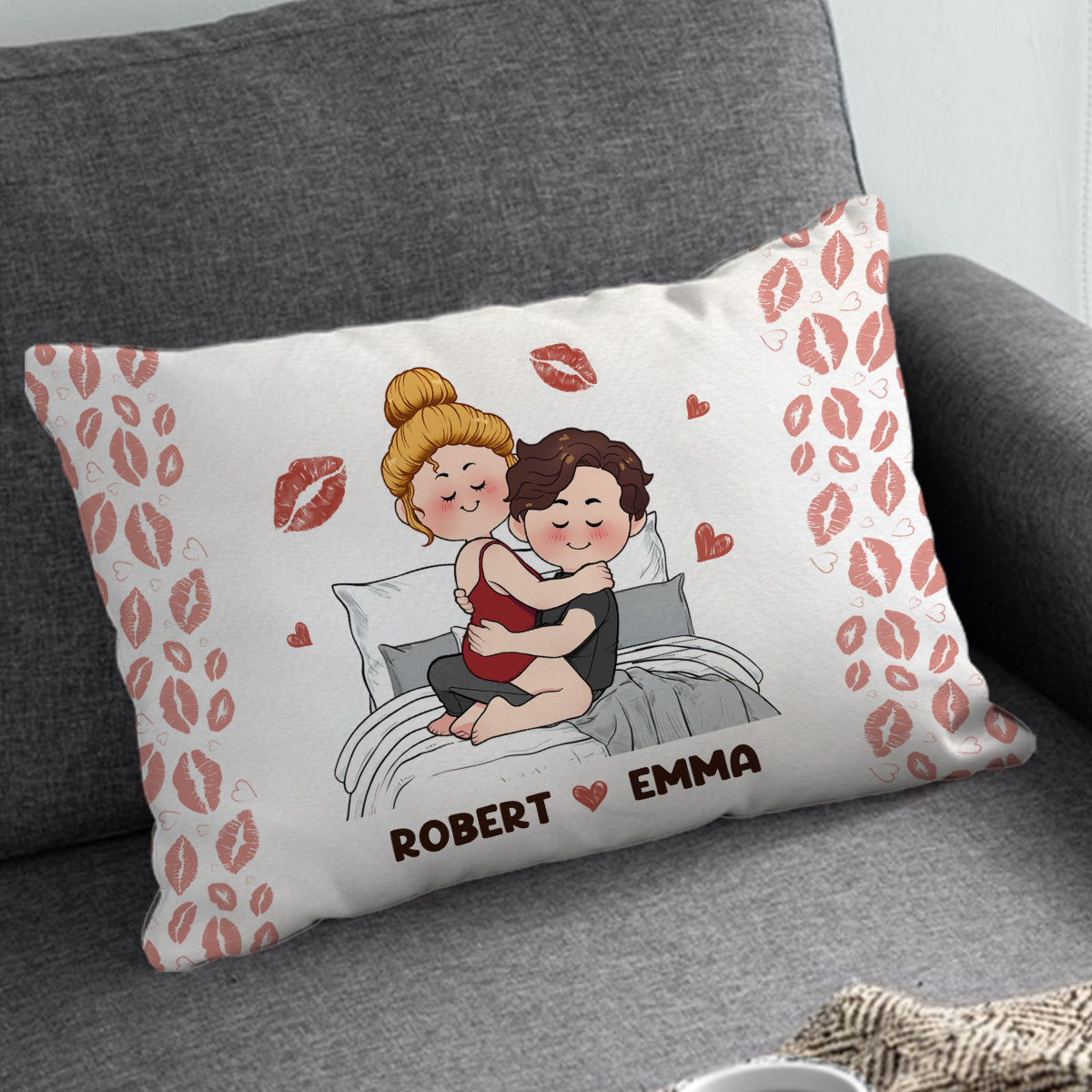 Je t'aime - Housse de coussin rectangulaire personnalisée pour couple