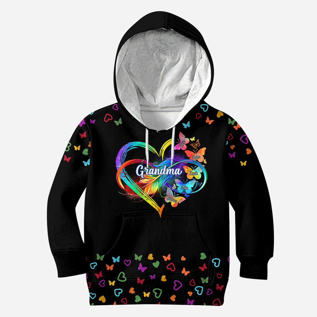 T-shirt personnalisé « Grand-mère papillons colorés cœur infini »