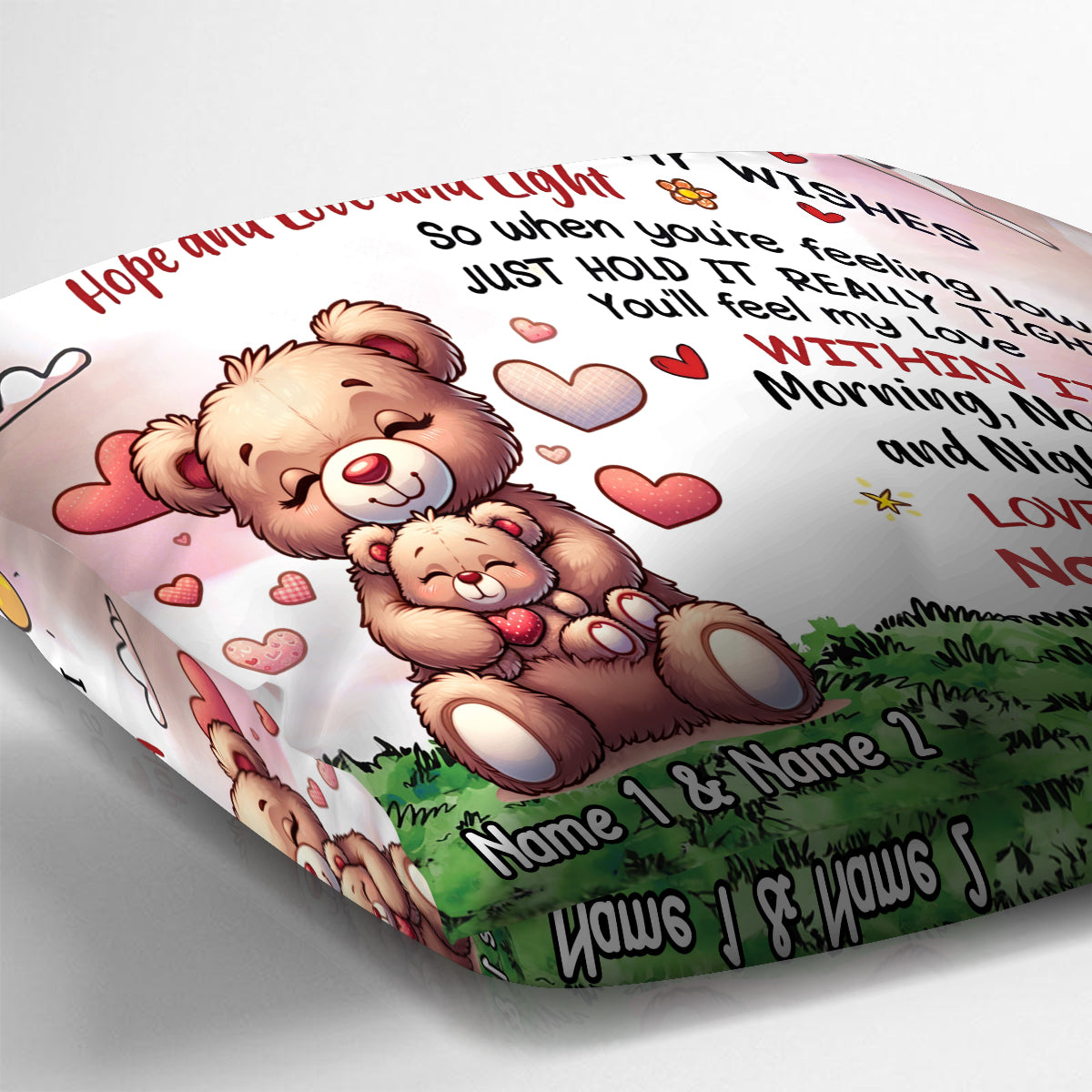 Coussin décoratif personnalisé pour grand-mère - Petit-fils ours et petite-fille