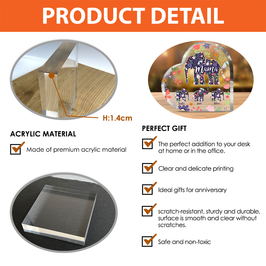 Elephant Mom - Personalized Mother Custom Shaped Acrylic Plaque