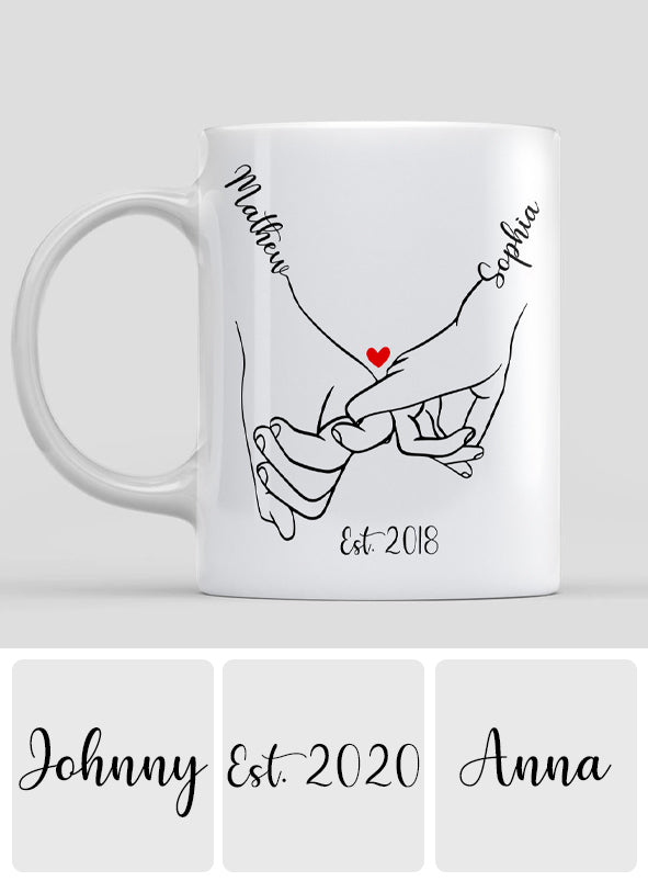 Mug personnalisé pour couples « Main dans la main »