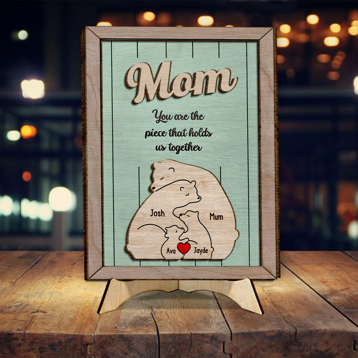 Tu es le pilier de notre couple, Maman Ours - Plaque en bois personnalisée à 2 couches