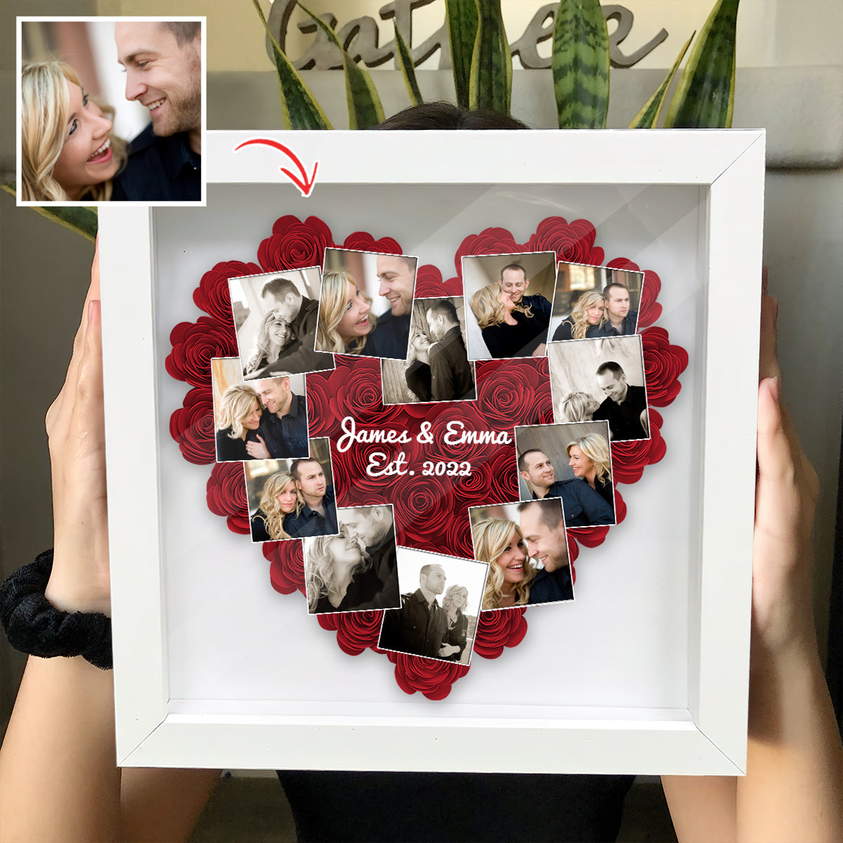 Photo Polaroid en forme de cœur - Cadeau romantique - Boîte à fleurs personnalisée pour couple