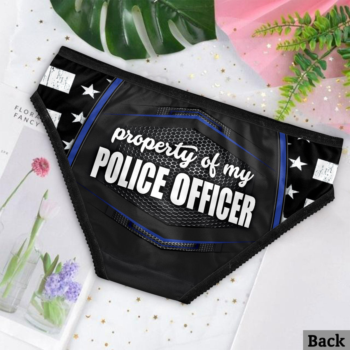 J'adore la police - Culottes femme et boxers homme personnalisés avec bordure en dentelle, motif policier