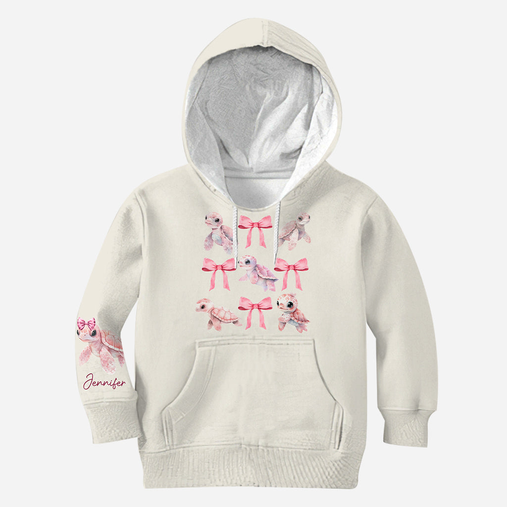 Pink Ribbon Coquette Bow Watercolor Turtle - Personalized Turtle All Over Shirt