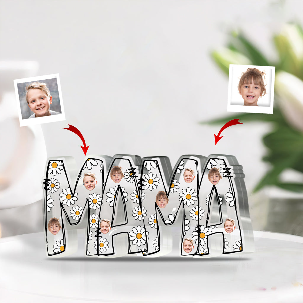Plaque en acrylique personnalisée « Mama Est. Photo Face Daisy » - Plaque personnalisée pour maman