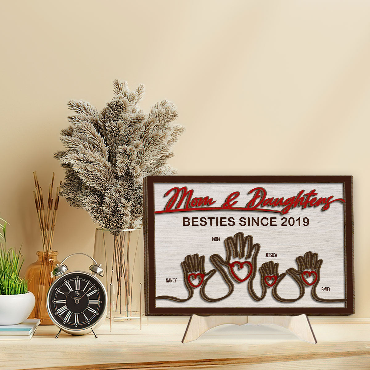 Mains de la mère et des enfants - Plaque en bois personnalisée à 2 couches « Mère »