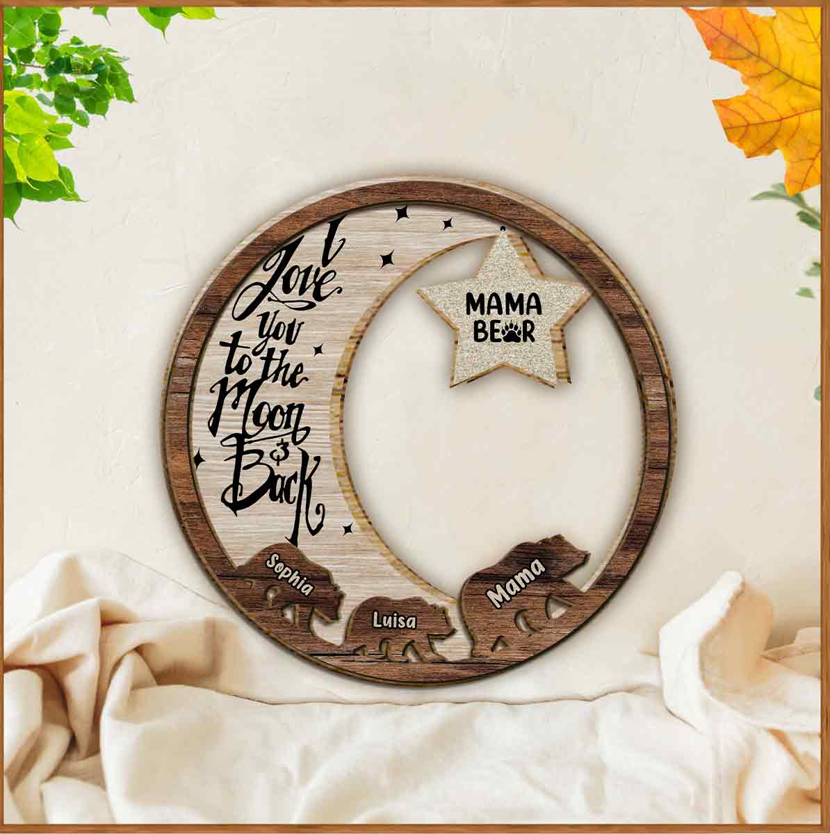 Plaque en bois personnalisée « Maman Ours » (titre au choix) - Panneau en bois double couche - Personnalisation possible