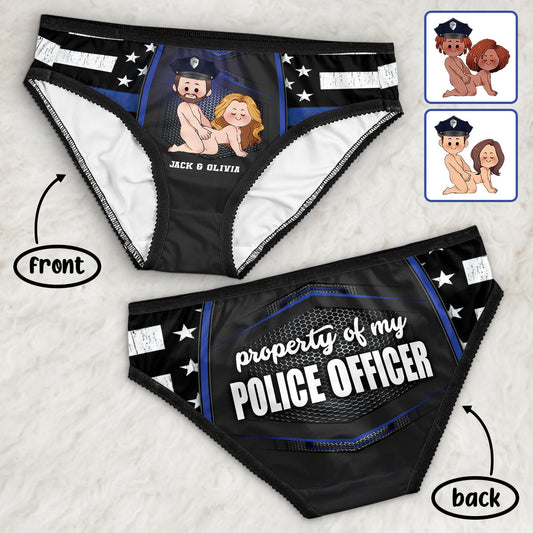 Propriété de mon agent de police - Culottes pour femmes personnalisées avec bordure en dentelle, style policier