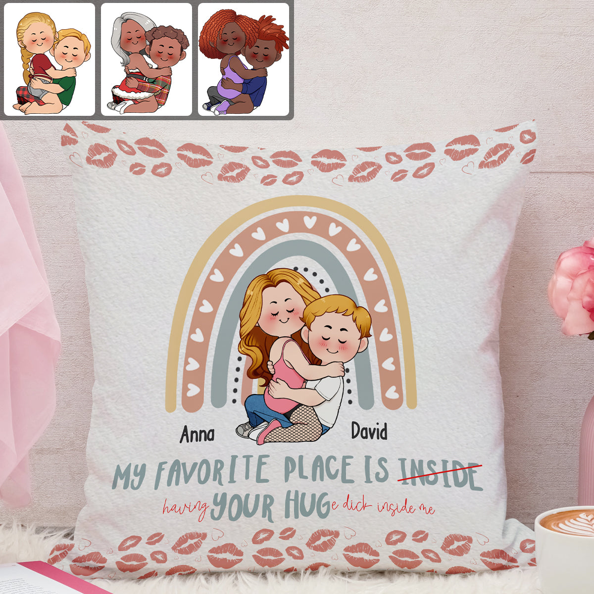 Mon endroit préféré, c'est ton énorme D en moi - Coussin décoratif personnalisé pour couple