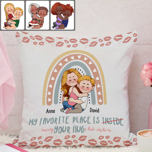 Mon endroit préféré, c'est ton énorme D en moi - Coussin décoratif personnalisé pour couple