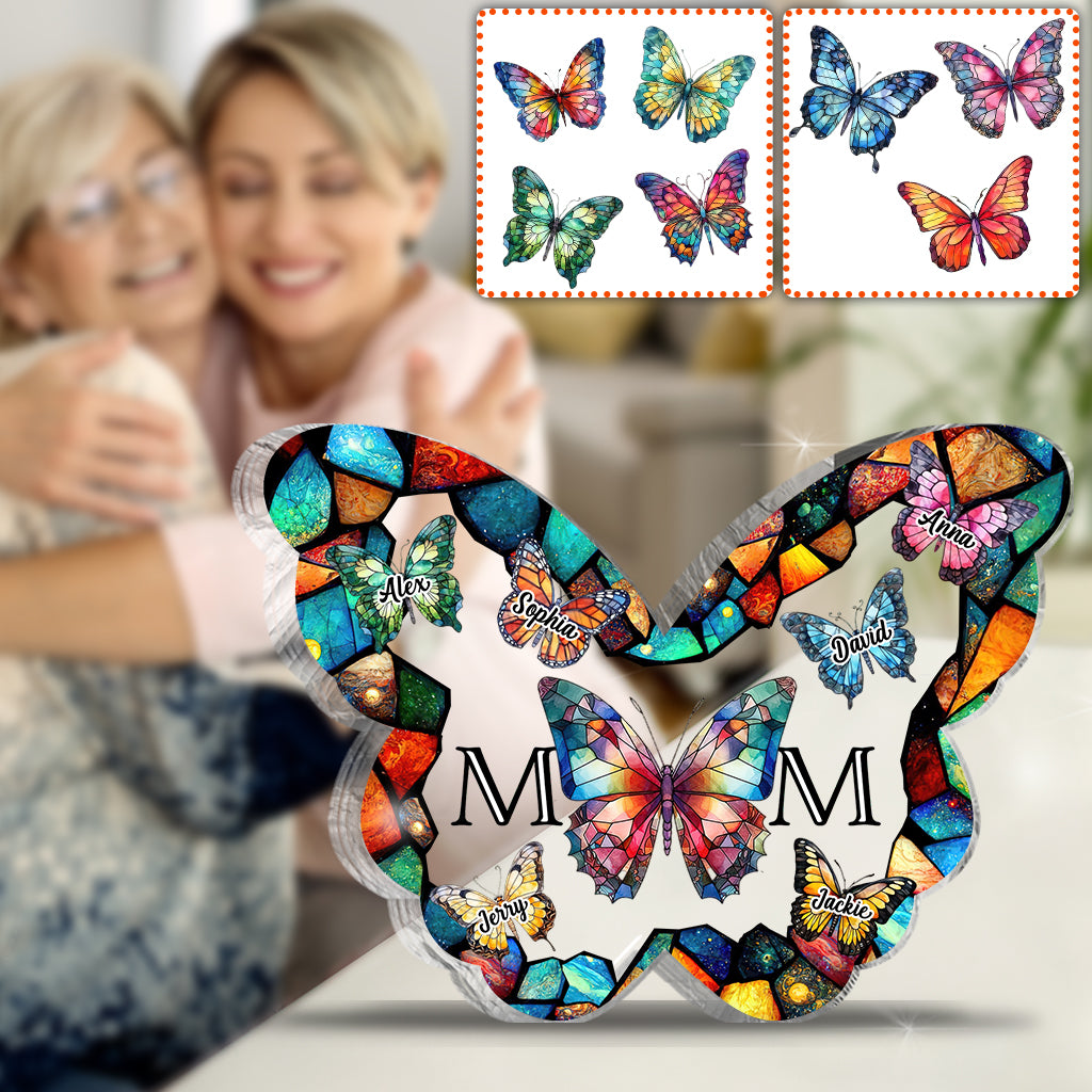 Mom Stained Glass Colorful Butterfly - Personalized Mother Custom Shaped Acrylic Plaque