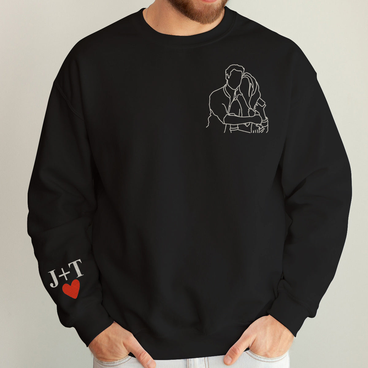 Pull brodé personnalisé pour couple avec photo au trait