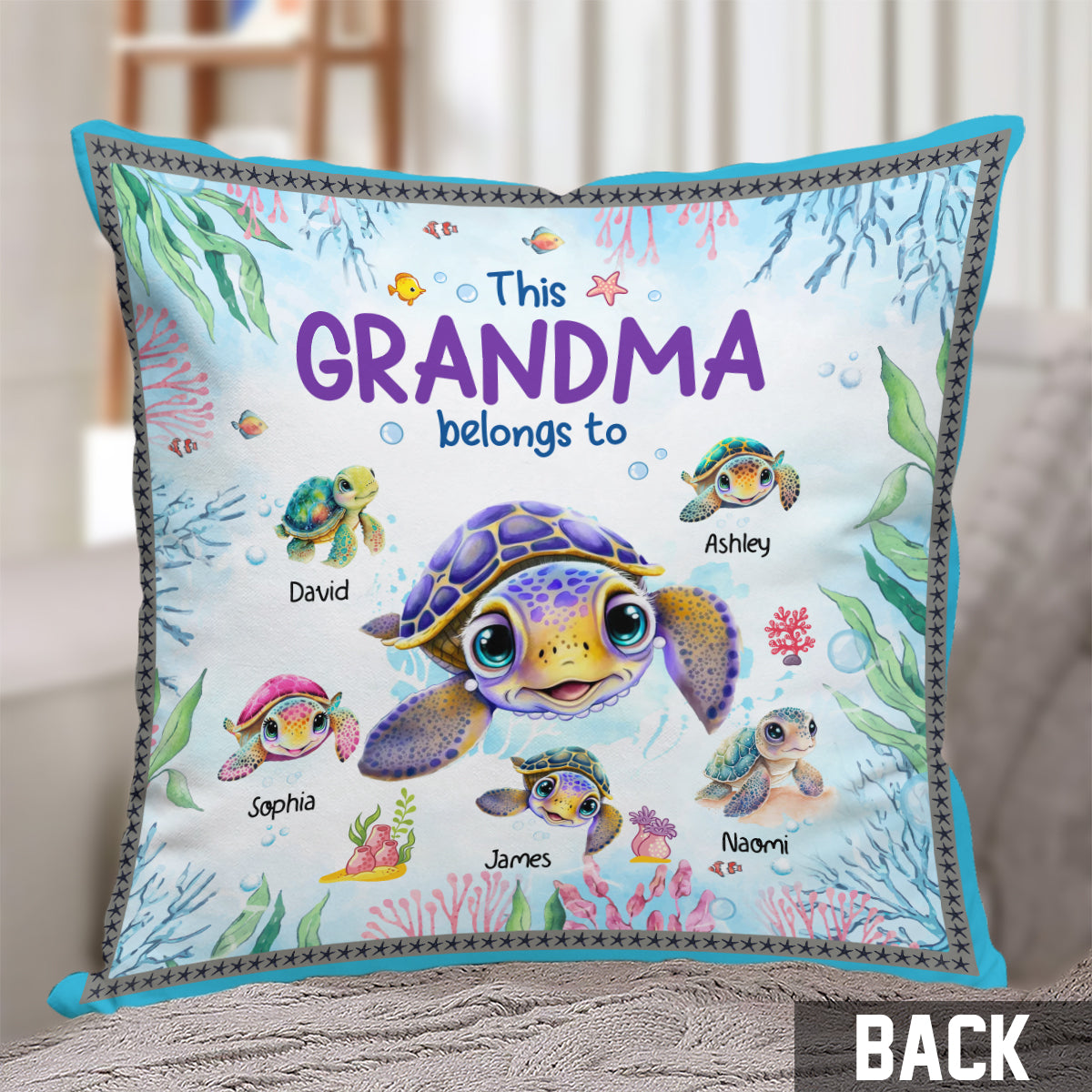 Ce coussin décoratif personnalisé « Cette grand-mère appartient à »