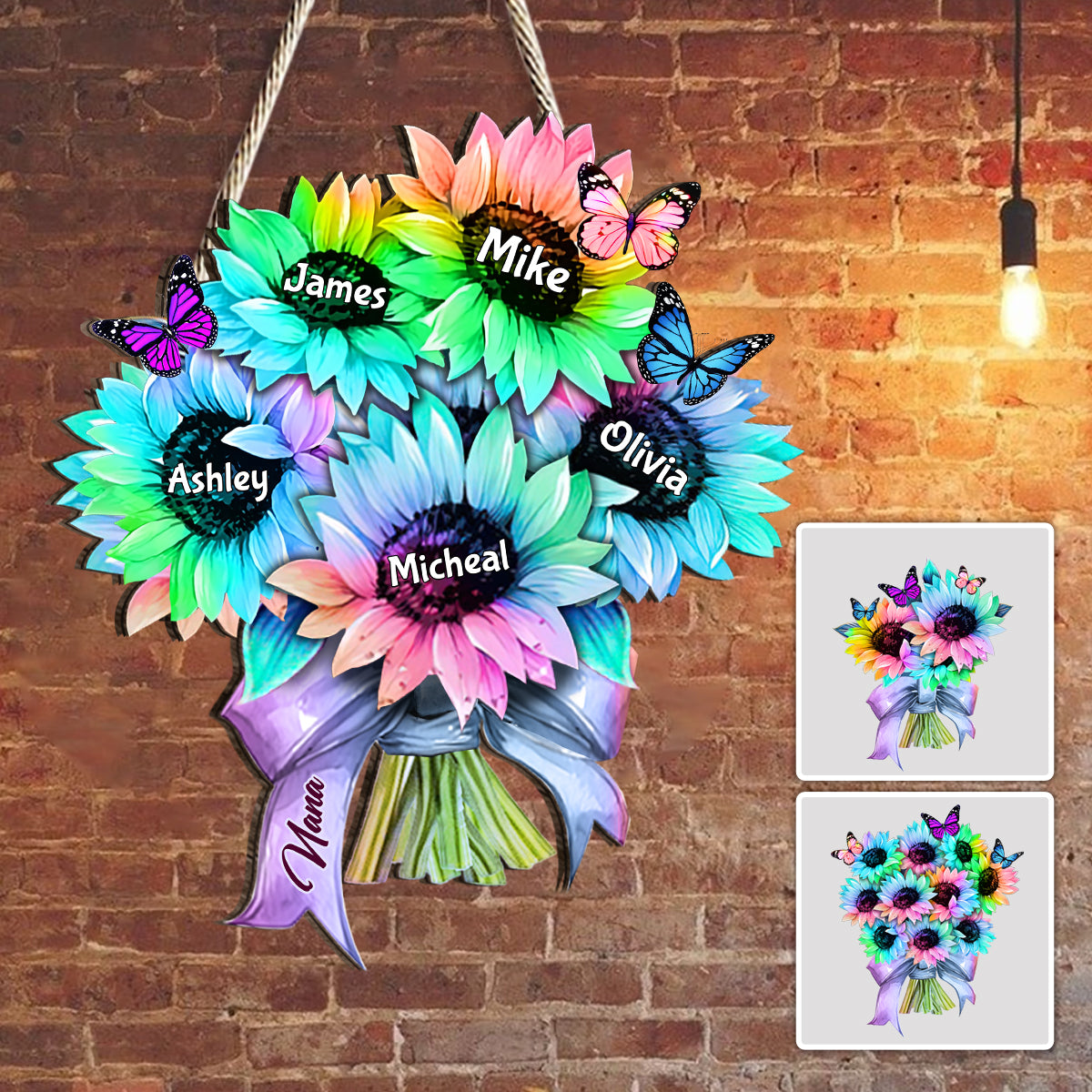 Sunflower Bouquet Custom Any Title And Name - Personalized Grandma Custom Shaped Wood Sign