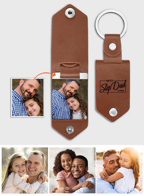 Meilleur beau-père du monde - cadeau pour beau-père - Porte-clés photo personnalisé en cuir