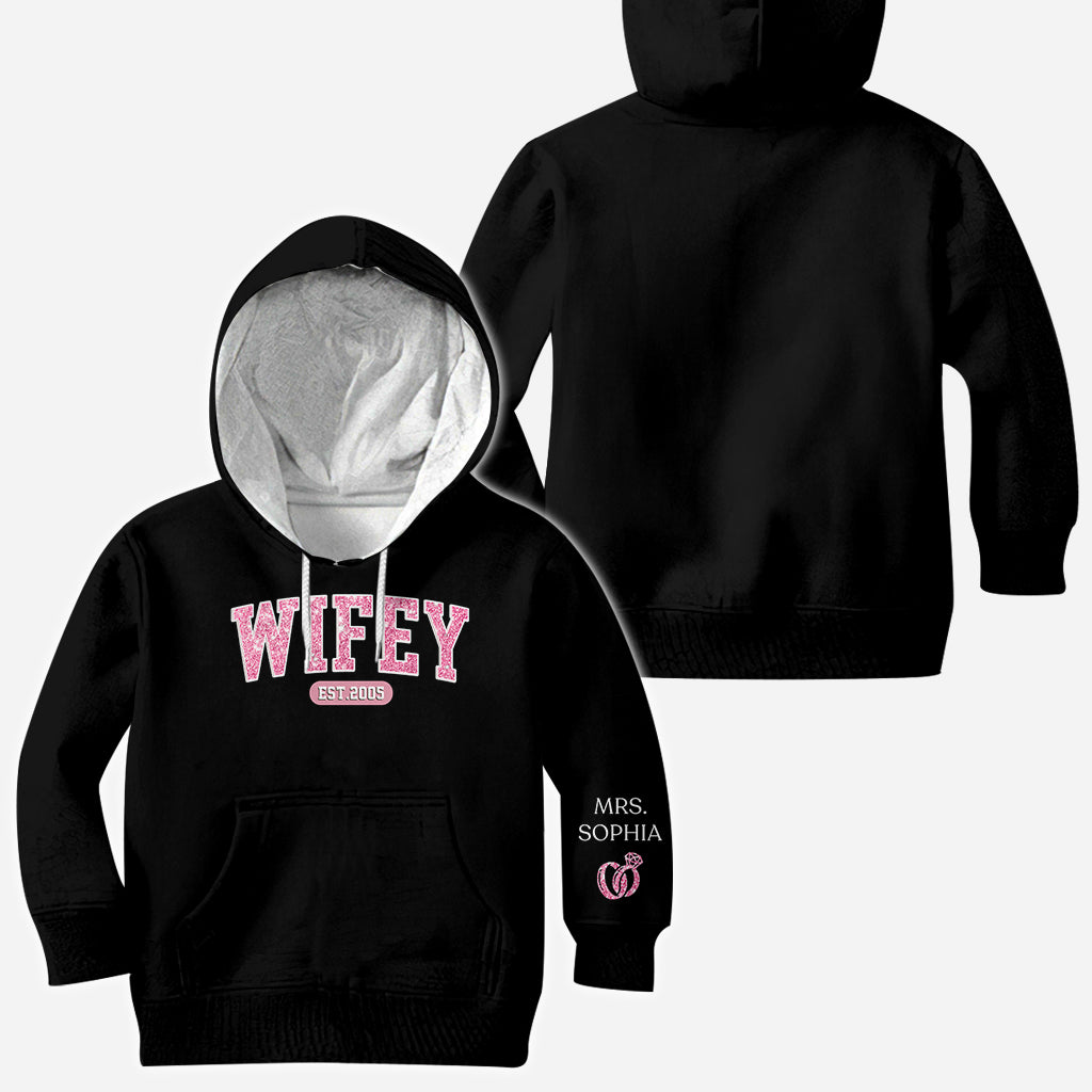 Wifey Est - T-shirt personnalisé mari et femme imprimé sur toute la surface