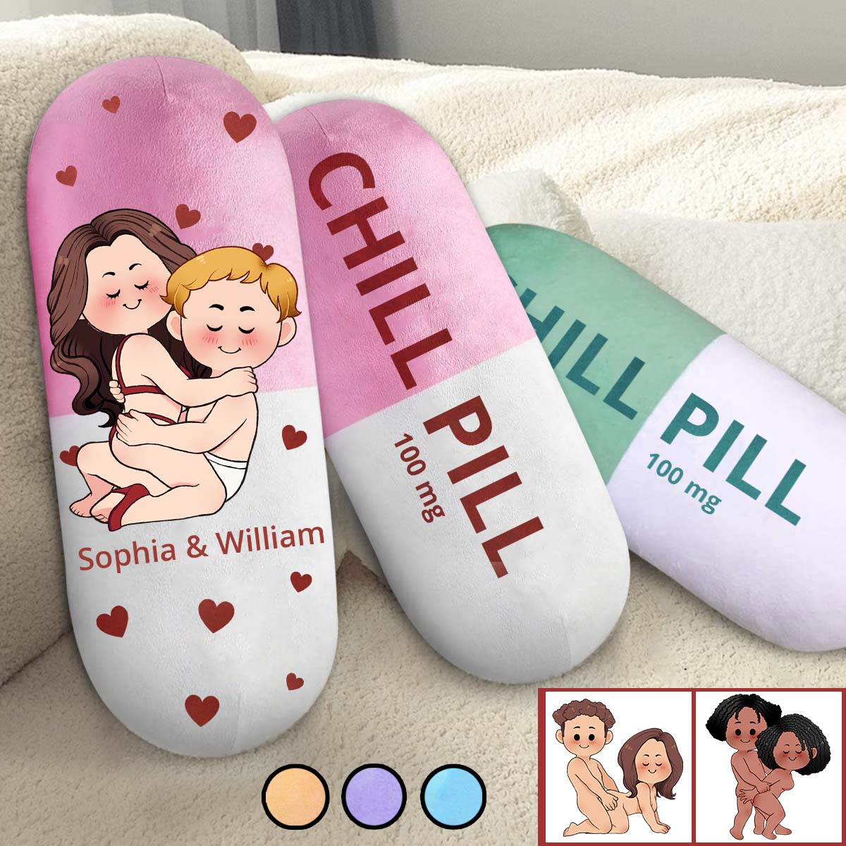 Oreiller personnalisé Chill Pill pour couples