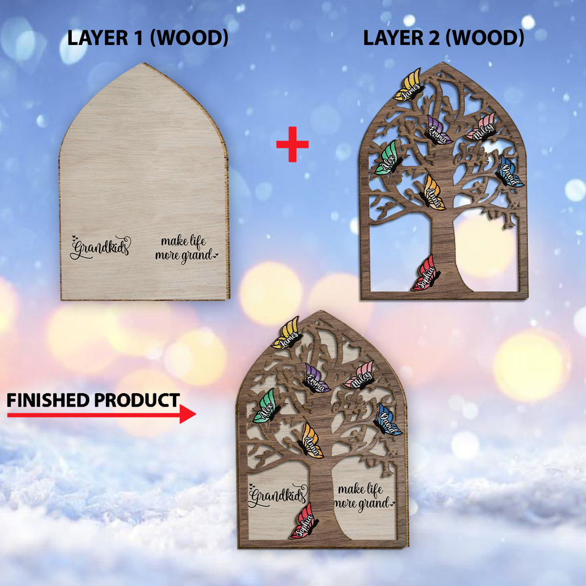 Les petits-enfants rendent la vie plus belle - Plaque en bois personnalisée « Papillons » (2 couches) pour grand-mère