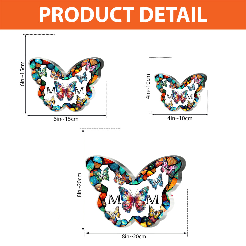 Mom Stained Glass Colorful Butterfly - Personalized Mother Custom Shaped Acrylic Plaque