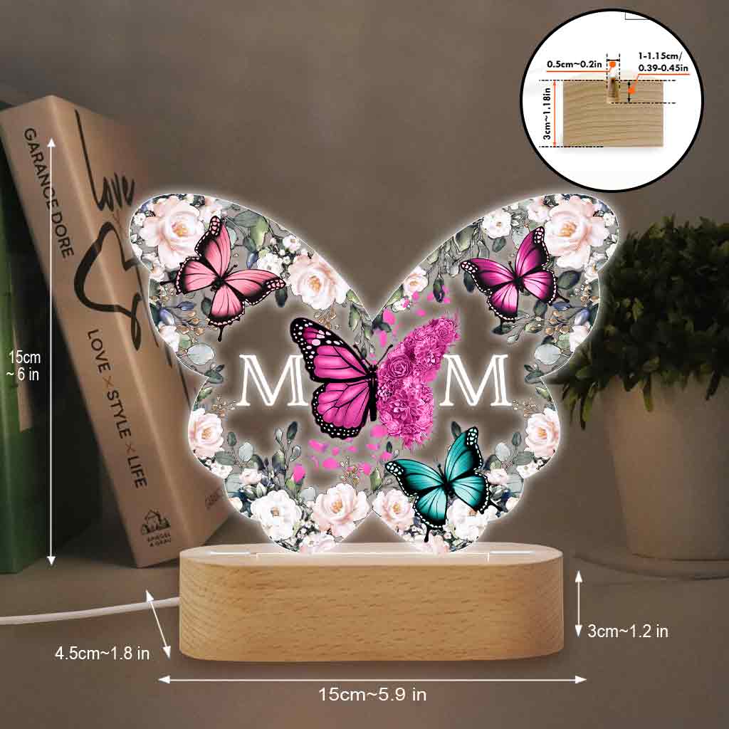 Plaque lumineuse personnalisée « Papillons Mère et Enfants » - Socle lumineux en forme de mère